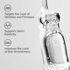 Close-up of Multi-Peptide + HA Serum texture highlighting benefits for wrinkles, firmness, elasticity, and smoothness.